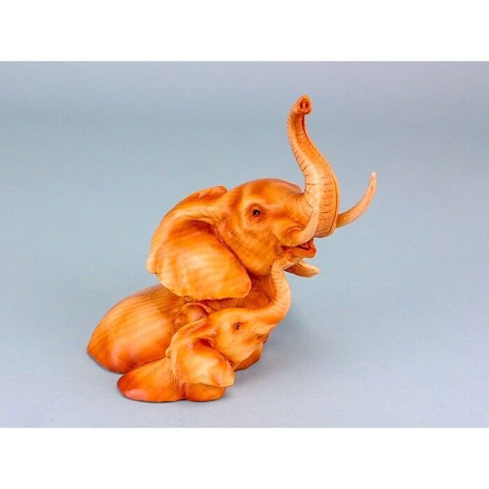 Testa di elefante doppia intagliata effetto legno, 18 cm
