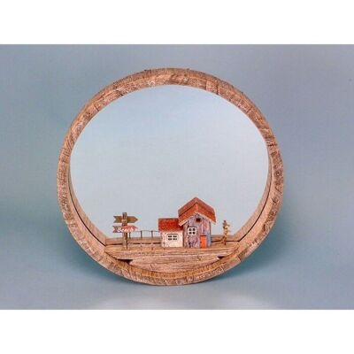Espejo rústico con caseta de playa, 35 cm