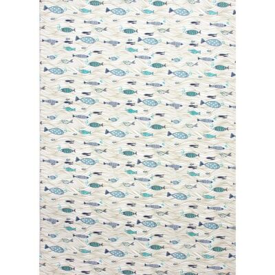 Torchon à motif de poissons en bancs, 71 x 51 cm