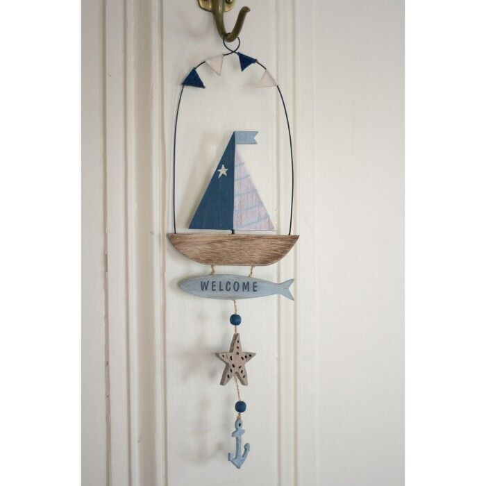 Decorazione da appendere a forma di barca a vela, stella marina, 36x12 cm