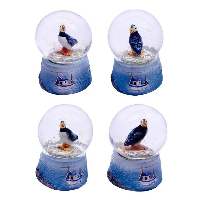Puffin Snowglobe con barchette da pesca, 6 cm, 4 pezzi assortiti