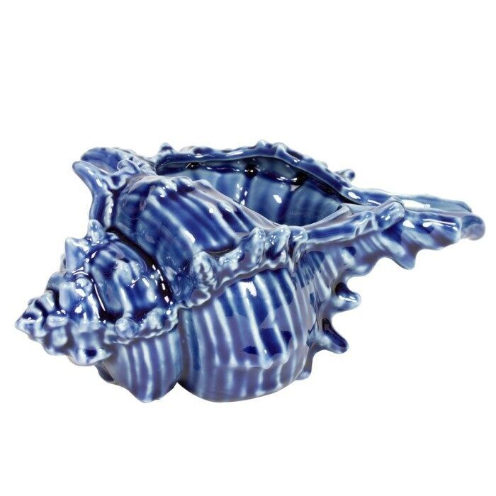 Vaso in ceramica a forma di conchiglia, blu, 17 cm