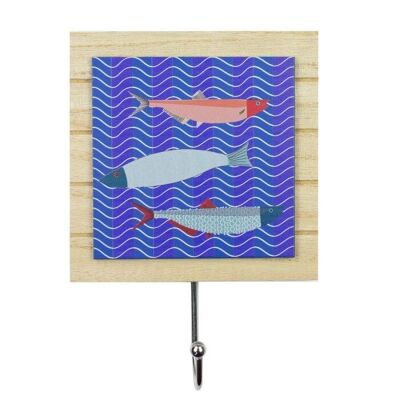 Gancio mosaico pesce, blu, 13x13cm