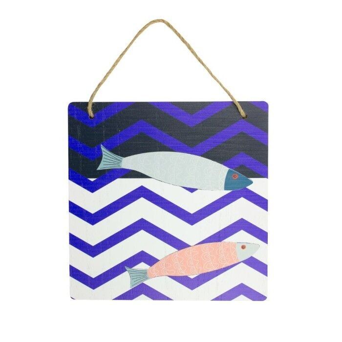 Quadro triplo di pesci, bianco, 20x20cm