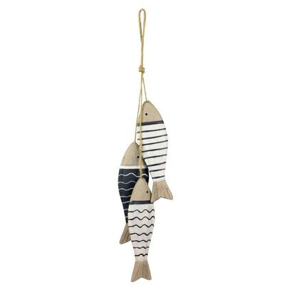 Pesce in legno da appendere, blu/bianco, 41 cm