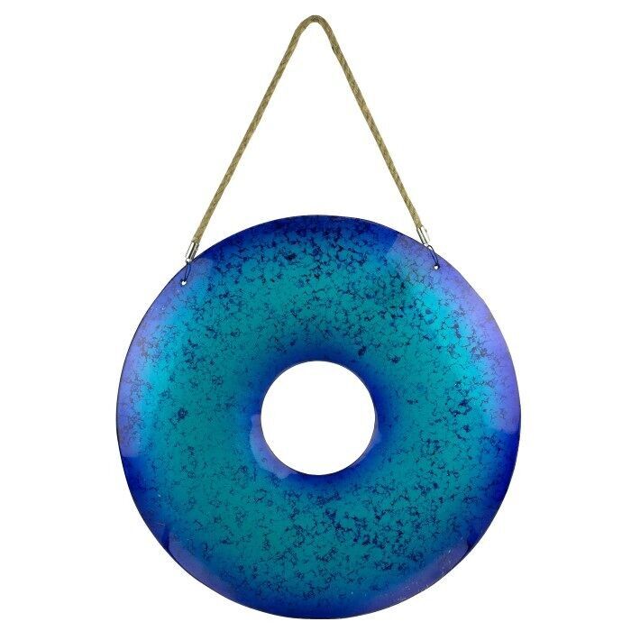 Decorazione ad anello in vetro sospeso, blu, 43 cm