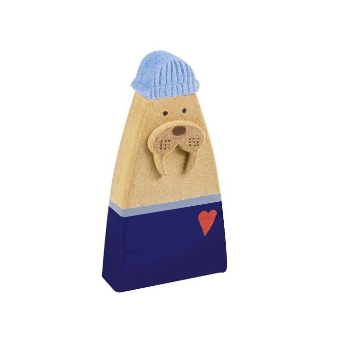 Tricheco in legno con cappello, blu, 12 cm