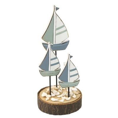 Barche a vela in legno su supporto, 17 cm