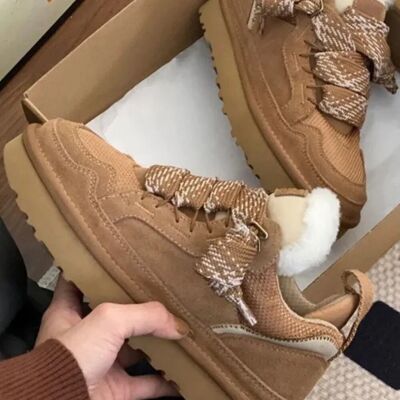 Kastanienbraune Designer-Sneaker zum Schnüren mit Pelzfutter (12er-Packung, UK3–UK8)