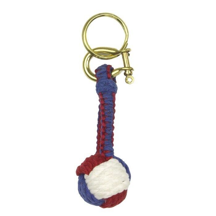 Portachiavi Monkey Fist Knot, rosso/bianco/blu