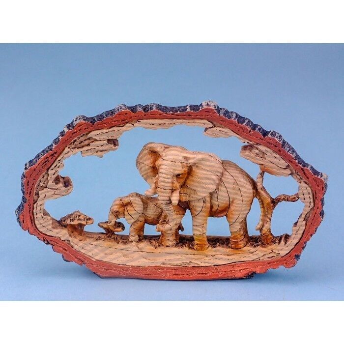 Elefante in legno intagliato effetto tronco, 19x12 cm