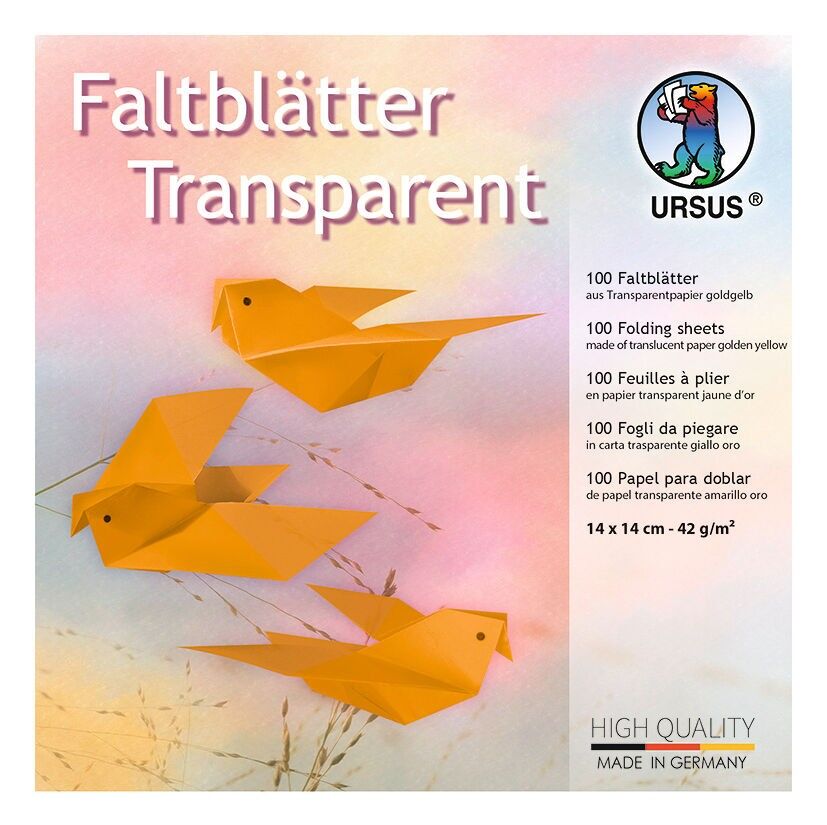 Faltblätter "Transparentpapier", 14 x 14 cm, goldgelb