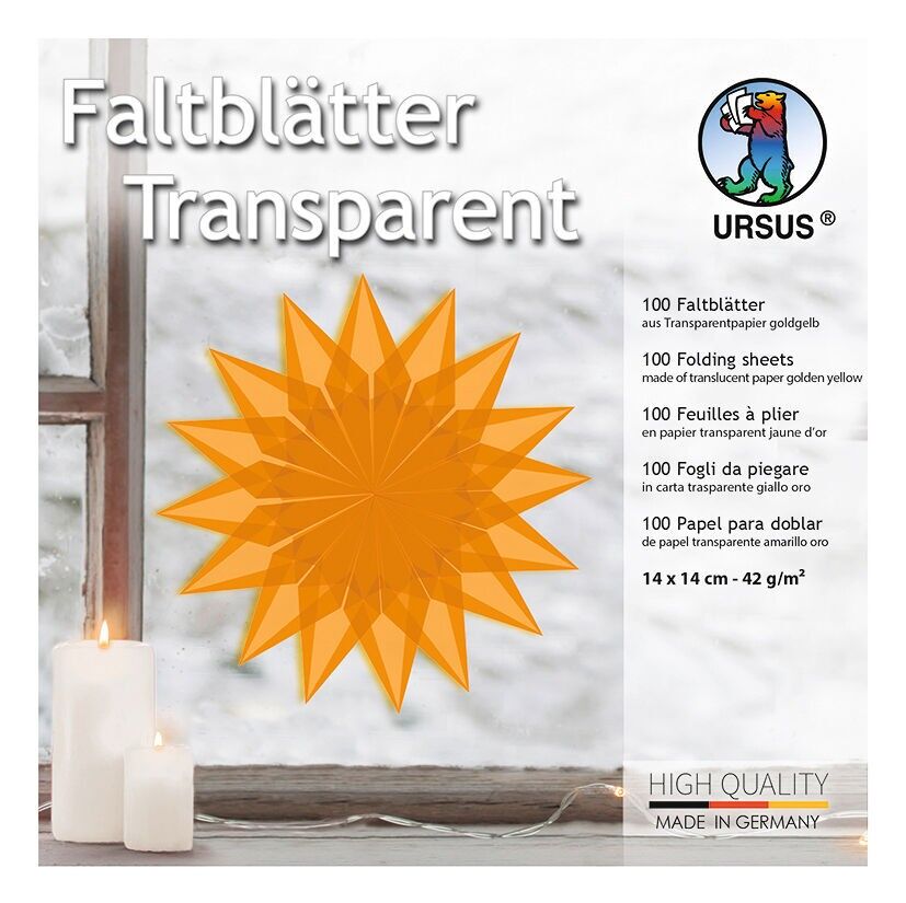 Faltblätter "Transparentpapier", 14 x 14 cm, goldgelb