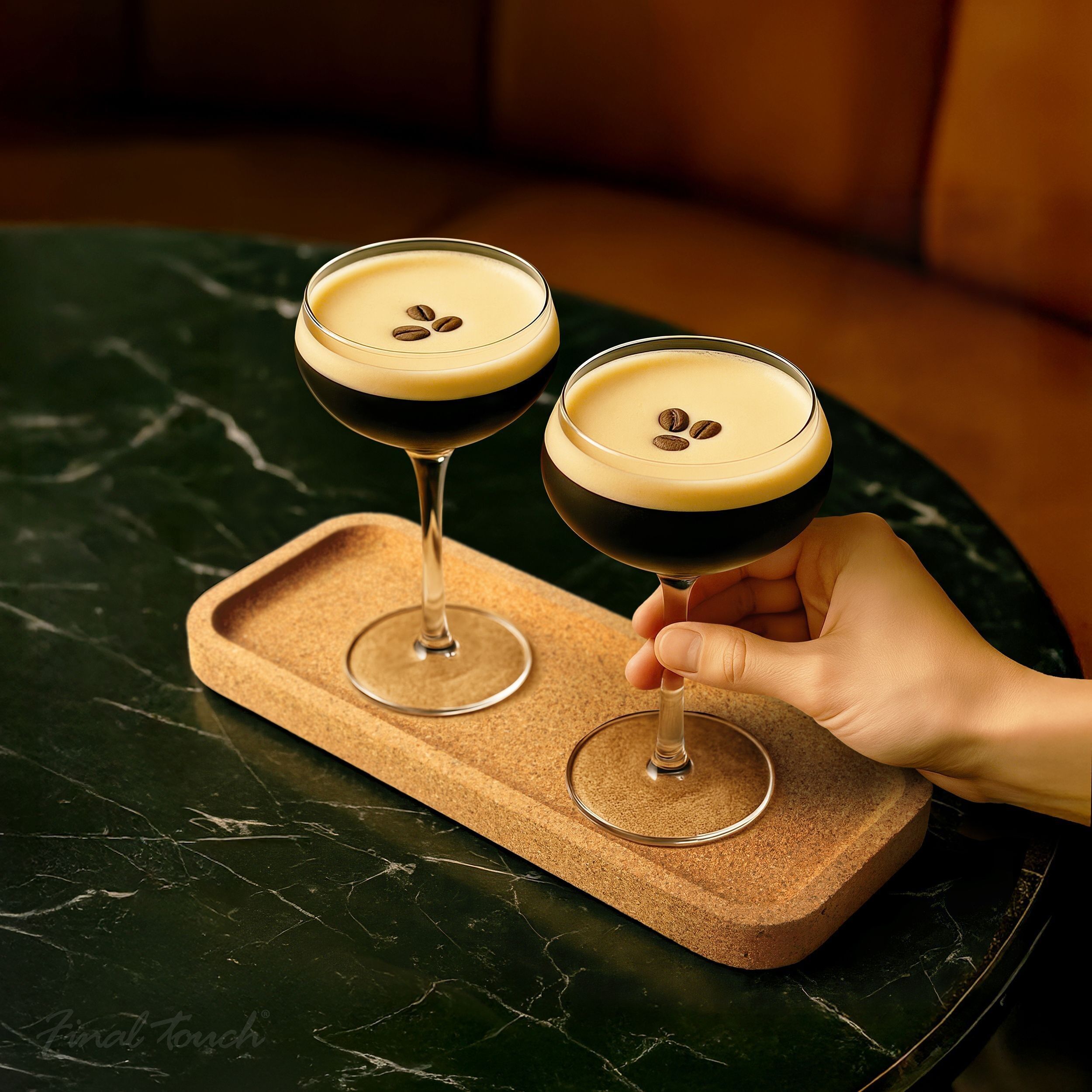Final Touch Espresso Martini Glasses set of 2 with cork base (300ml)