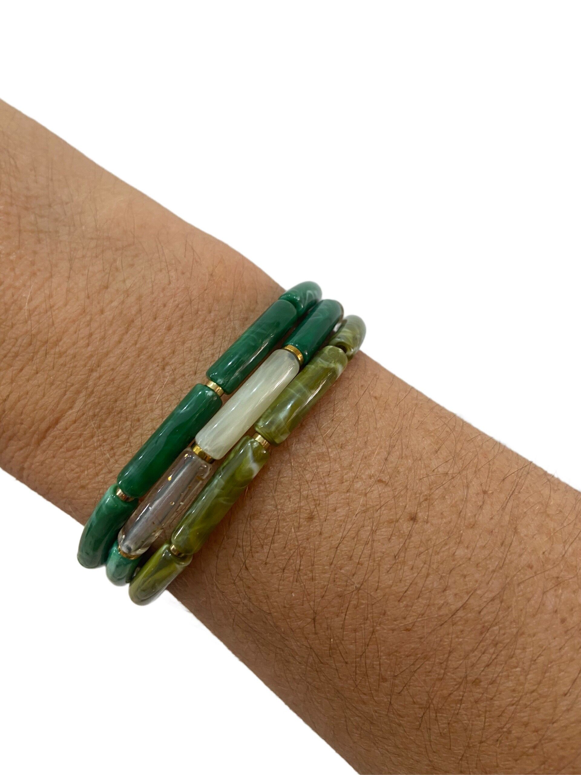 Bracelet élastique perles tubes resine acetate 0,4 cm