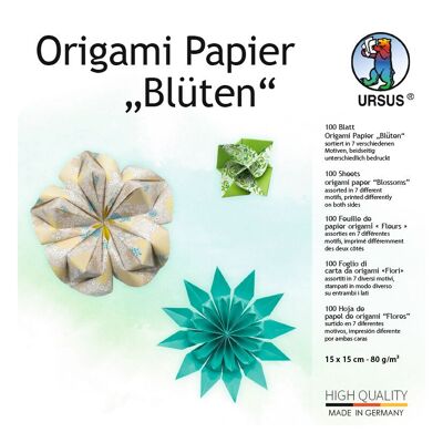 Origami Papier "Blüten", 15 x 15 cm, blau/grün