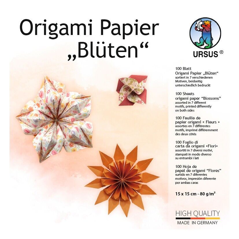 Origami Papier "Blüten", 15 x 15 cm, orange/rosa