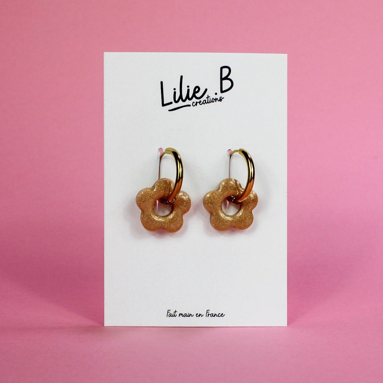 Boucles d'oreille Pampilles fleurs mini Noisette