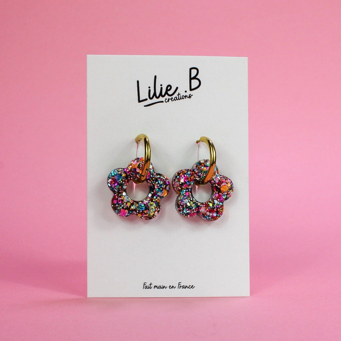 Boucles d'oreille Pampilles Fleurs Disco