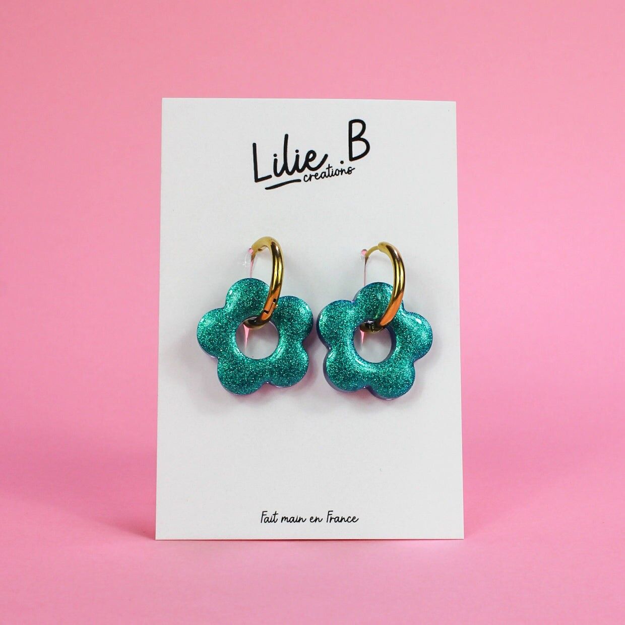 Boucles d'oreille Pampilles Fleurs Vert chromé