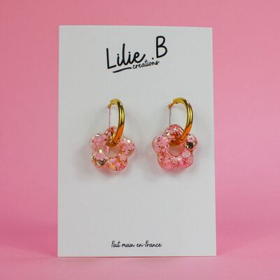 Boucles d'oreille Pampilles fleurs mini Rose Doré