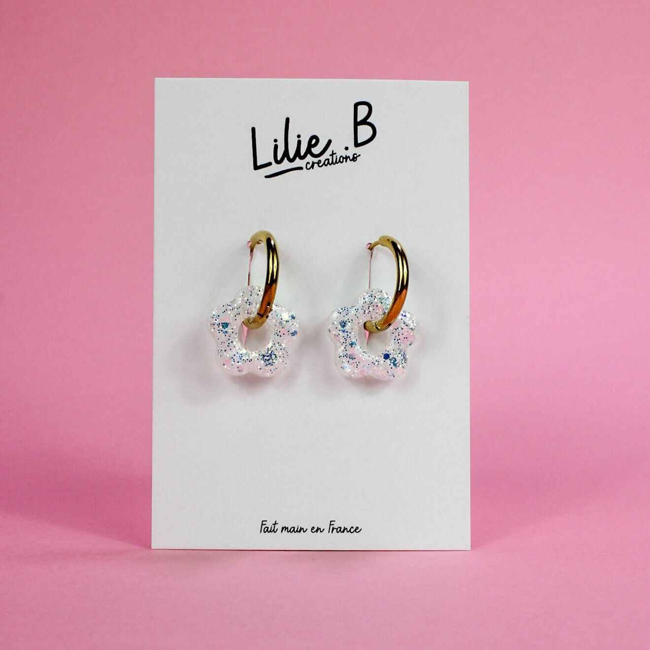 Boucles d'oreille Pampilles fleurs mini Paillettes blanchiert