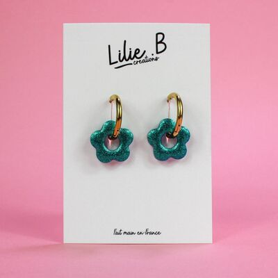 Boucles d'oreille Pampilles fleurs mini vert cromado