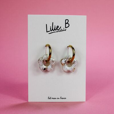 Boucles d'oreille Pampilles fleurs mini Blanc & Or