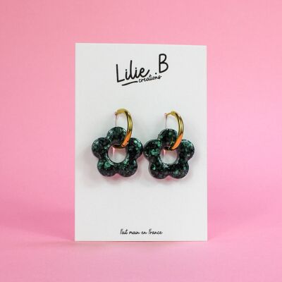 Boucles d'oreille Pampilles Fleurs Vertes Automne