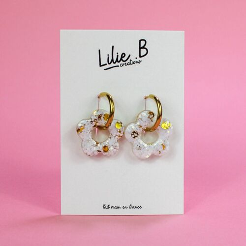 Boucles d'oreille  Pampilles Fleurs Blanc & Or