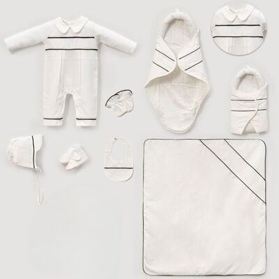 Newborn Baby Boy 0-3 M Luxury 9-Piece Gift Set with Piping