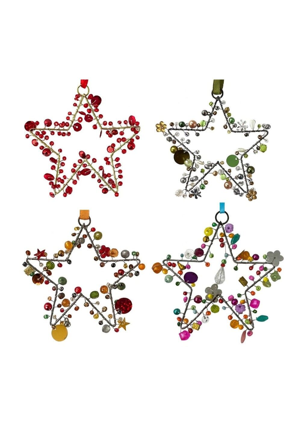Étoiles décoratives faites à la main en fil de perles – Ornements à suspendre de 10 cm – 4 options de couleurs