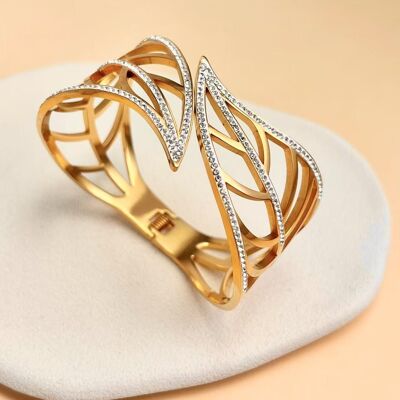 Pulsera de acero inoxidable bañada en oro con forma de hoja