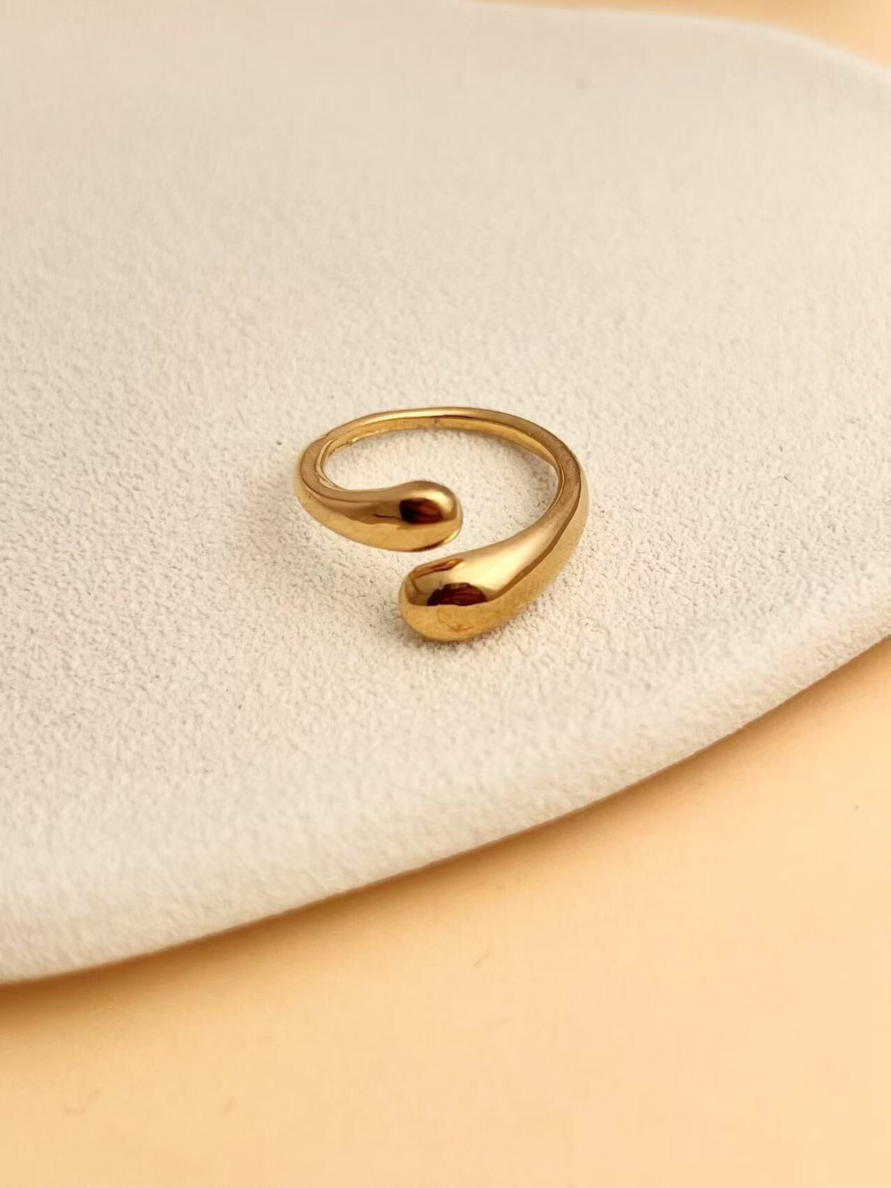 Anillo de lágrima ajustable de acero inoxidable chapado en oro