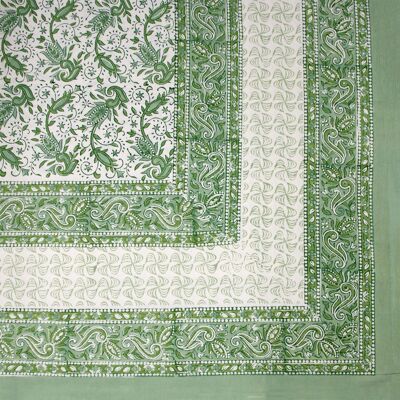 Mantel rectangular con estampado de bloques - Paisley floral verde y blanco