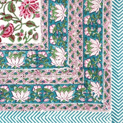 Mantel rectangular con estampado de bloques - Estampado de loto rosa en flor
