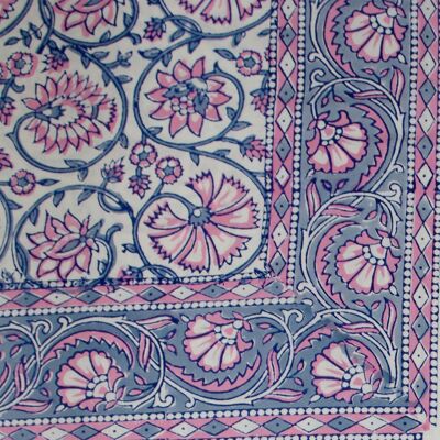 Nappe rectangulaire imprimée en bloc - Imprimé floral bleu et rose
