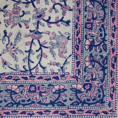 Nappe rectangulaire à imprimé floral bleu et rose Jaal