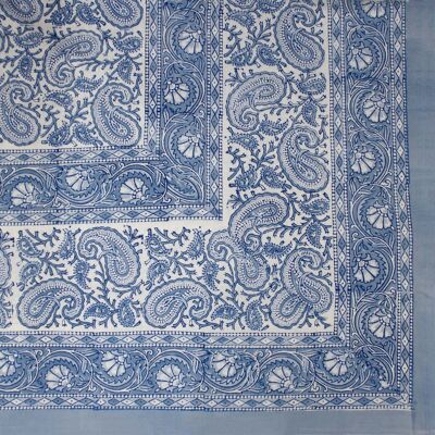 Nappe rectangulaire imprimée en bloc - Motif cachemire bleu et blanc