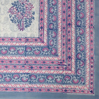 Nappe rectangulaire imprimée en bloc - Motif cachemire floral bleu et rose
