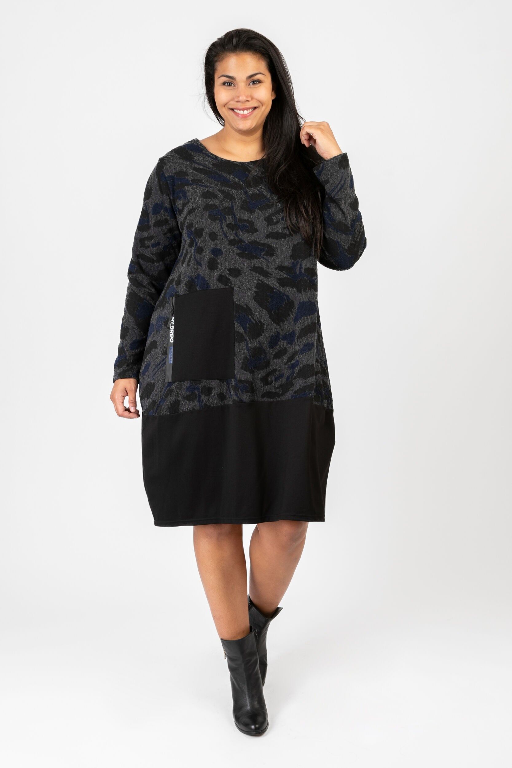 Blaues Kleid mit Leopardenmuster in Übergröße (C6591)