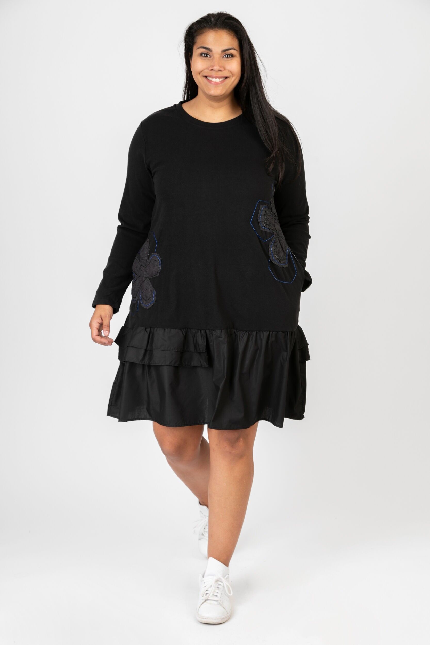 Blaues Fleece-Rüschenkleid in Übergröße (C6617)