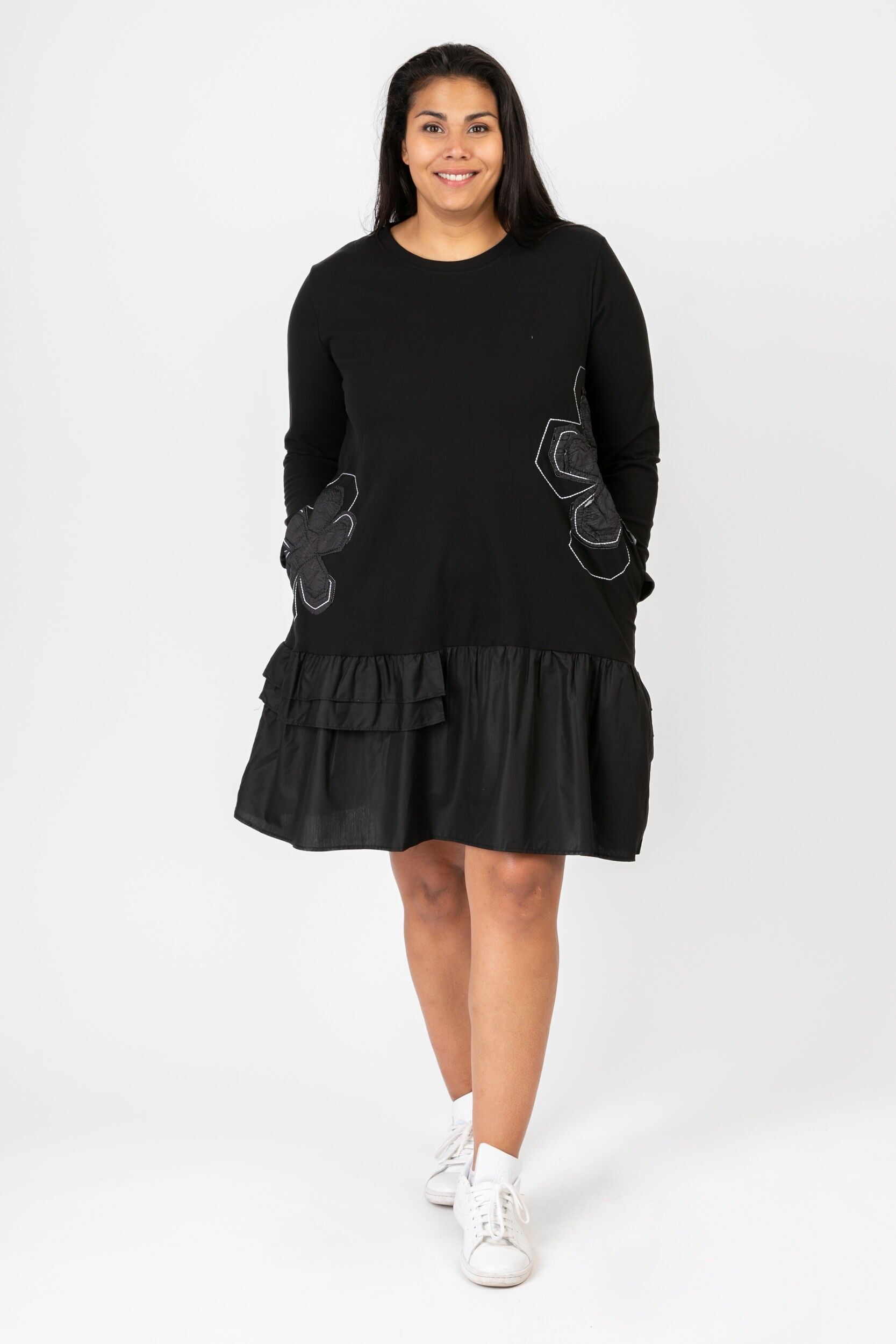 Weißes Fleece-Rüschenkleid in Übergröße (C6617)