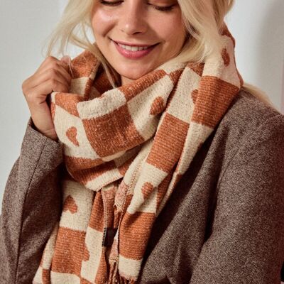 Écharpe en laine motif damier et cœur FL207DF