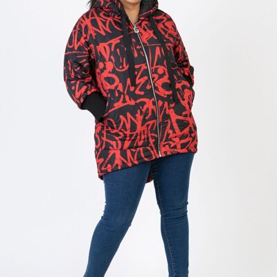 Piumino stampato rosso taglia comoda (C6628)