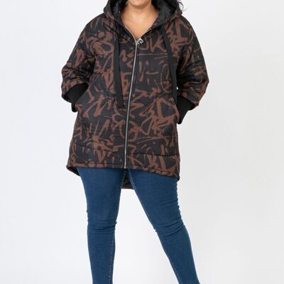 Piumino stampato marrone taglia comoda (C6628)