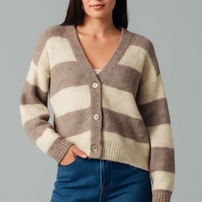 Cardigan rayé AP103 – Eleganza naturale e stile retrò