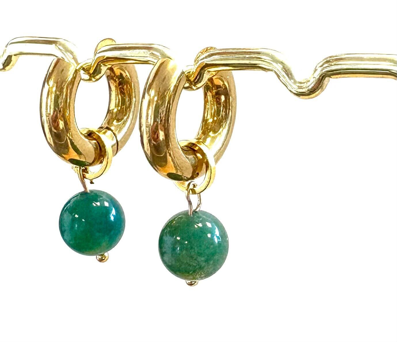 Earrings gold green aventurine