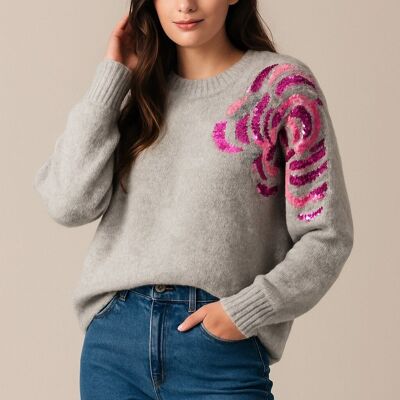 Pull à motif fleur en paillettes AP107 –Élégance et originalité