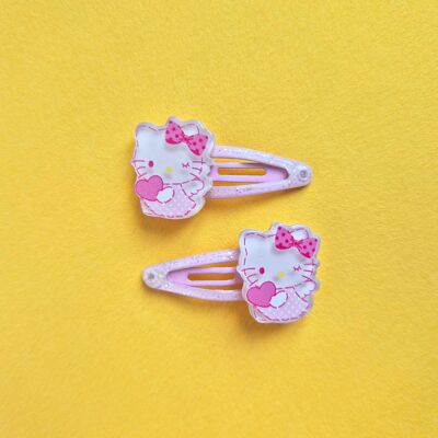 Barrettes enfant rose poudré et paillettes motifs chats🐈 (lot de 2)